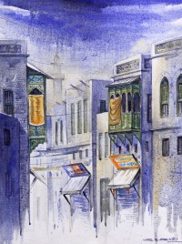 G. N. Qazi, 12 x 16 inch, Acrylic on Canvas, Cityscape Painting, AC-GNQ-036
